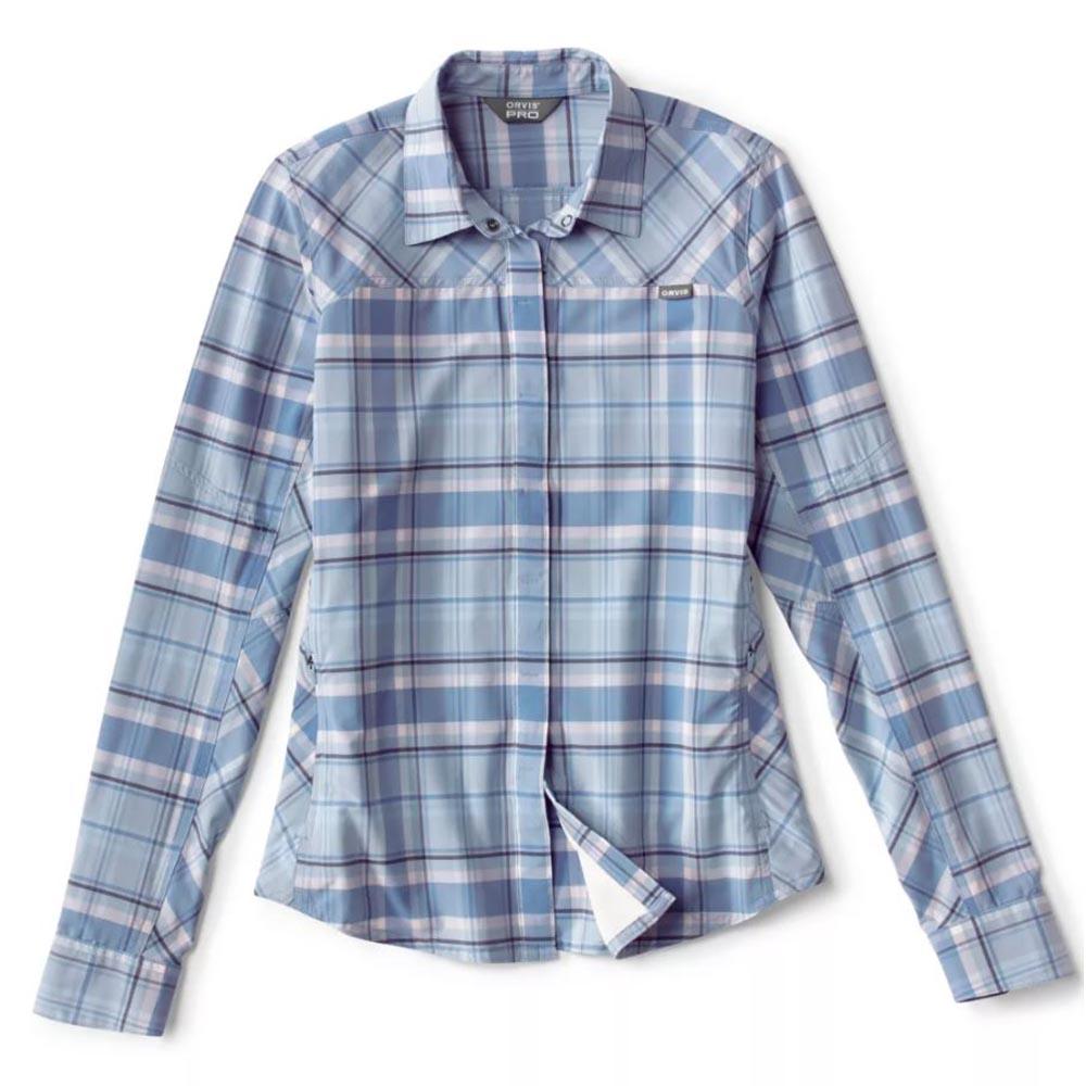 Orvis Pro Stretch Long Sleeve Shirt Women's in Blue Fog Plaid